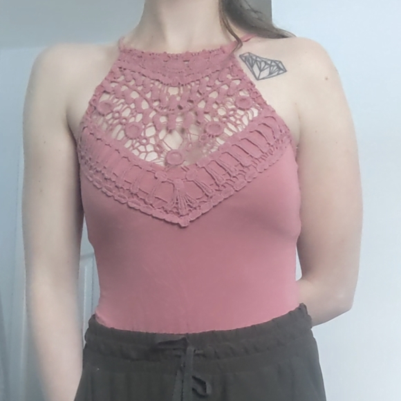 Bodysuit with v neck macrame design - Picture 1 of 2